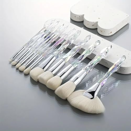 Kingtree Crystal Makeup Brush Set, 10PCS Sparkling Premium Makeup Brushes Professional Synthetic Bristles Foundation Blush Concealer Eyeshadow Makeup Brush for Girls - color: C