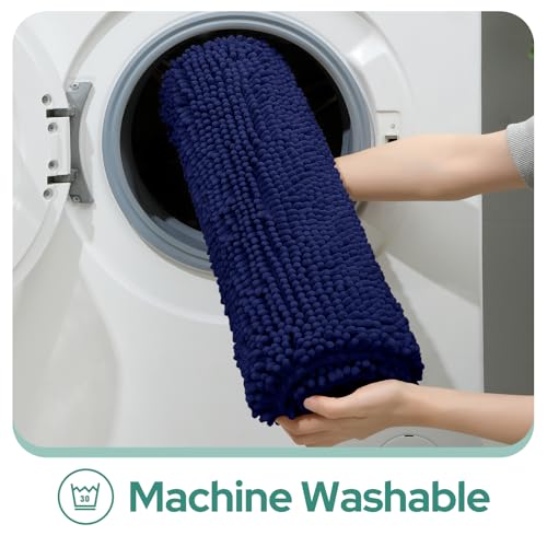HOMEIDEAS 2 Pieces Bathroom Rugs, Non Slip Absorbent Chenille Toilet Bath Mat Set (Navy Blue) - color: Blue-navy Blue, size: 1'5" x 2'8" (Rectangular 20"x32"+17"x24")