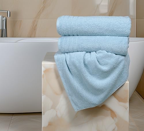 Tens Towels Pack of 4 Extra Large Bath Towels 30 x 60 Inches, 100% Cotton, Larger & Lighter Weight, Quicker to Dry, Super Soft and Absorbent, Perfect for Bathroom, Sky Blue - color: Sky Blue