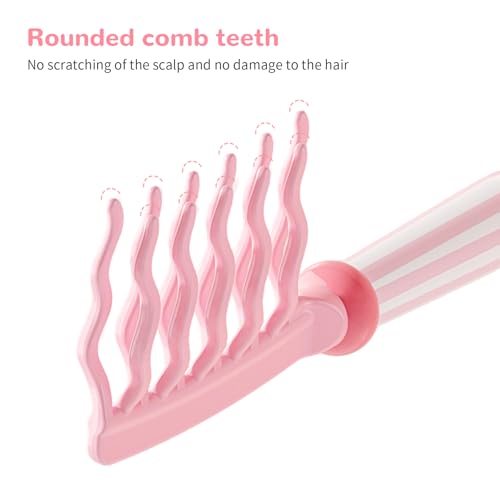 Wide Tooth Comb for Curls, Detangling Comb with Double Row Wavy Tooth for Curly/Wavy/Thick/Long/Wet & Dry Hair, Detangler Hair Brush Large Tooth Shower Hair Comb for Women Girl Men - color: Pink