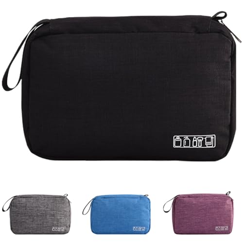 Hanging Toiletry Bag, Black | Wash Bag, Makeup Cosmetic Organizer, Women or Man, Foldable Compact Size, Super Durable Fabric - color: Black