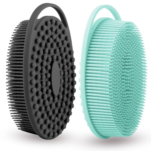 Silicone Body Scrubber 2 Pcs Silicone Loofah Exfoliating Body Scrubber for Men Women Soft Silicones Shower Scrubbers Double Sided Silicones Bath Bodys Brush for All Skin Lather Well, Black and Green - size: black+green