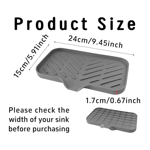 9.4” x 5.9” Silicone Soap Dish with Self-Draining Spout, Multi-Purpose Kitchen Bathroom Sink Organizer Tray for Bar Soap, Sponge, Dispenser Bottle Counter Storage, Gray - color: Gray, size: 9.4” x 5.9”