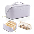 VLANDO Makeup Bag,Travel Toiletry Bag,Cosmetic Bag for Women PU Leather Portable Make up Bag for Skincare, Brushes & Travel Essentials-Purple - color: 08-Purple