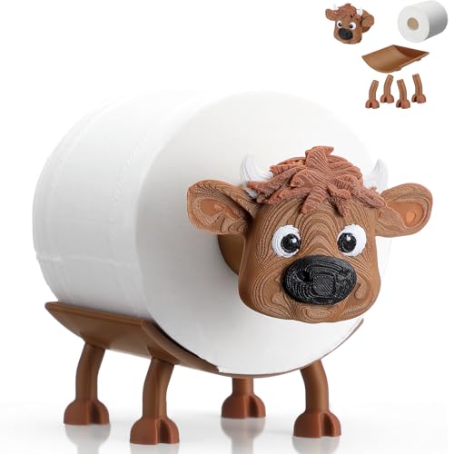 Blushtier Highland Cow Toilet Paper Holder Highland Cow Bathroom Decor 3D Printing Funny Cute Free Standing Toilets Storage for Bathroom Kitchen Bedroom Decor