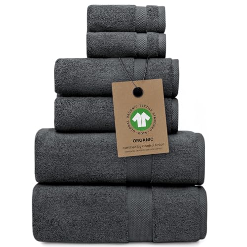 Alusa Home 100% Organic Zero-Twist Cotton Towels - GOTS Certified Luxury Bath Towels - Ultra Soft & Plush 700GSM Long-Staple Cotton - 6 Piece Towel Set (Granite Grey) - color: Granite Grey, size: 6pc Towel Set