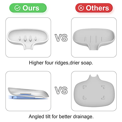 SUBEKYU Silicone Soap Dish for Bathroom,Bar Soap Holder for Shower with Draining Tray, Waterfall Soap Tray for Kitchen Sink, Set of 2 (2 * White) - color: 2 * White