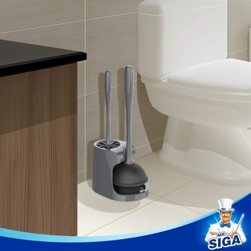 MR.SIGA Toilet Plunger and Bowl Brush Combo for Bathroom Cleaning, Gray, 2 Sets - color: Gray