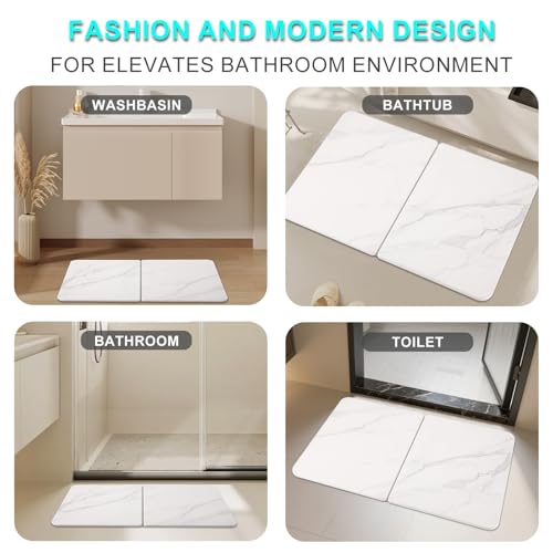 Stone Bath Mat, Foldable Non-Slip Stone Bath Mats for Bathroom 24"x16", Absorbent Quick Dry Diatomaceous Earth Bath Mat, Magic Stone Dish Drying Mat for Kitchen Counter, Pet & Plant - color: White Marble