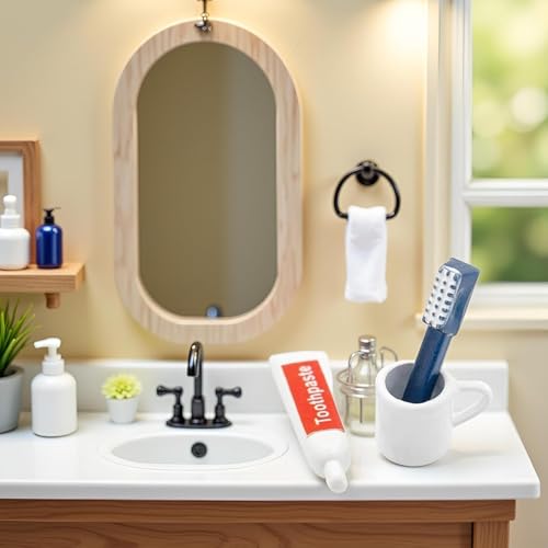 Toothpaste, Toothbrush and Cup Model, 1/12 Scale, Miniature Dollhouse Bathroom Accessories Set, DIY Decor Kit
