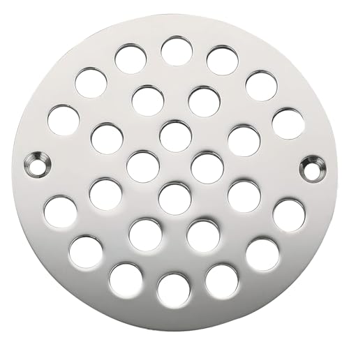 4 Inch Shower Drain Cover,Round Screw-in Floor Drain Cover,Easy-to-Install Replacement Cover - color: Chrome, size: 4 inch