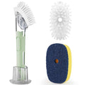 Dish Brush with Soap Dispenser Storage Set with 2 PCS Brush Refills & Holder, Dish Scrubber with Soap Dispenser, Dish Soap Brush, Dish Wand with Soap Dispenser for Dishes, Pans, Sink, Pots(Green) - color: Green