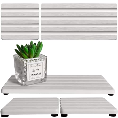 Set of 3 Diatomite Hand Soap Holder, Water Absorbing Stone Tray for Kitchen Countertop, Fast-Drying Bathroom Trays(1pcs 20 x 10cm + 2pcs 10 x 10cm White) - color: 1pcs 20 X 10cm + 2pcs 10 X 10cm White