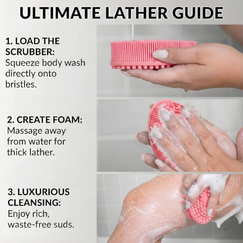 Silicone Body Scrubber, Exfoliating Loofah Alternative for Women Men, Soft Silicone Body Shower, 2 in 1 Bath and Shampoo Brush for Sensitive Skin, Back,Showering, Brush Exfoliator (Pink) - size: Pink
