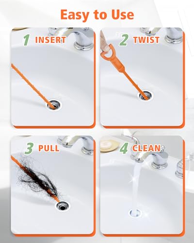 Drain Clog Remover, 25-Inch Drain Hair Removal Tool, Drain Hair Remover Plumbing Snake, Drain Cleaner Hair Clog Remover, Shower Drain Hair Catcher, Easy & Quik to Use on Most Drains - 6 Pack