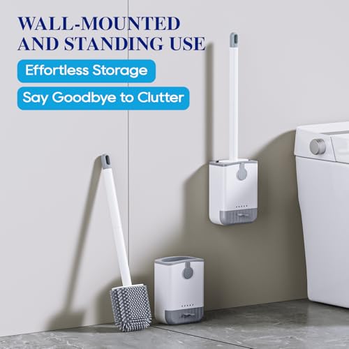 HONOVA Silicone Toilet Bowl Brush with Holder, 2 Pack, White | Ventilated Holder, Floor Standing & Wall Mounted, Toilet Cleaner Brush for RV Travel, Camper, Family Bathroom - style: 2 Pack
