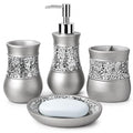 Creative Scents 4 Pc. Resin Bathroom Accessory Set | Silver Crackled Glass | Includes Soap Dispenser, Toothbrush Holder, Tumbler Cup and Soap Dish - style: 4 Pc Set