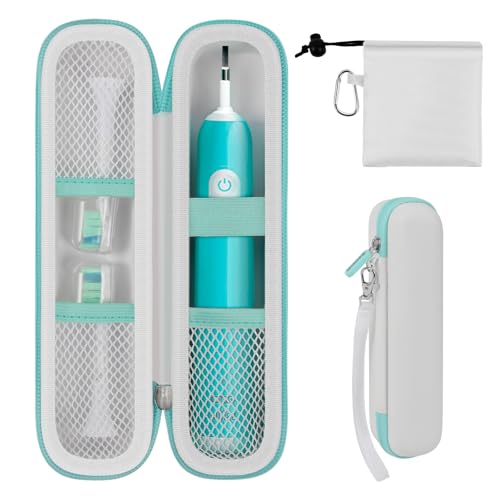 Comecase Electric Toothbrush Case with Pouch for Oral-B&Sonicare | Compact Hard EVA Toothbrush Case for Brush Heads, Cables and Small Travel items, Wipe-Clean Lining and Carabiner, White - color: White, size: Compact Size