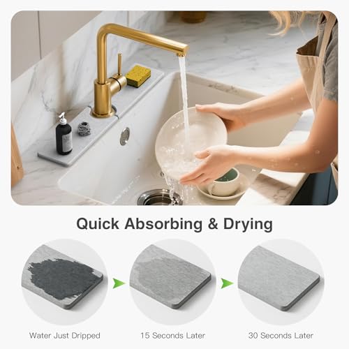 20" x 4" Stone Faucet Mat for Kitchen Sink, Quick Drying Diatomite Sink Tray, Faucet Sink Splash Guard for Prevents Moisture Buildup (Light Gray) - color: Light Gray, size: 20" x 4"