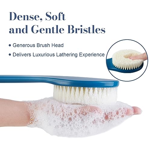 Back Scrubber for Shower, Shower Body Brush for Cleaning with Long Handle for Showering, 17 Inch Back Washer Exfoliator for Shower Men Women with Non-Slip Handle, Adhesive Hook (Navy Blue) - size: Navy Blue - Artificial Bristles