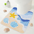 Whaline Summer U Shaped Toilet Mat Bath Rug Absorbent Ocean Wave Beach Seashell Starfish Bathroom Mat for Summer Coastal Toilet Base Bathroom Floor, 19.7 x 23.6 Inch