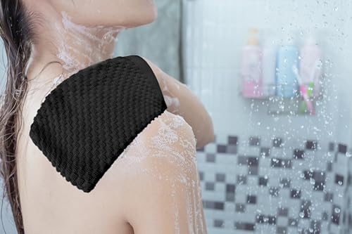 COTTON CRAFT Bath Mitt - 6 Pack Euro Spa Waffle 100% Cotton Towel Mitts | Large 5.5x10 inches Black Exfoliating Gloves - Sensitive Skin Friendly - Body Bath Shower Glove Washcloth with Hanging Loop - color: Black - Bath Mitt