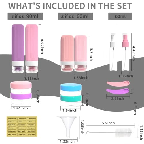 Vitog 16 Pack Travel Bottles for Toiletries, TSA Approved Leak Proof Silicone Squeezable Travel Containers for Toiletries, Refillable Travel Accessories for Conditioner, Shampoo, Lotion & Body Wash - color: Pink & Purple