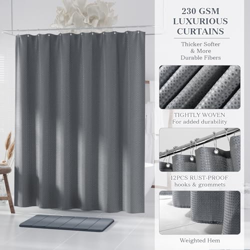 Grey Bathroom Accessories Set - Bathroom Sets, 25PC Bath Accessory Set, Bathroom Sets with Push Top Trash Can, Shower Curtain and Rugs, Toilet Brush, Trash Can & Soap Dispenser - color: Gray & Silver, size: 25-Piece Set (Accessories + Shower Curtain + Rug