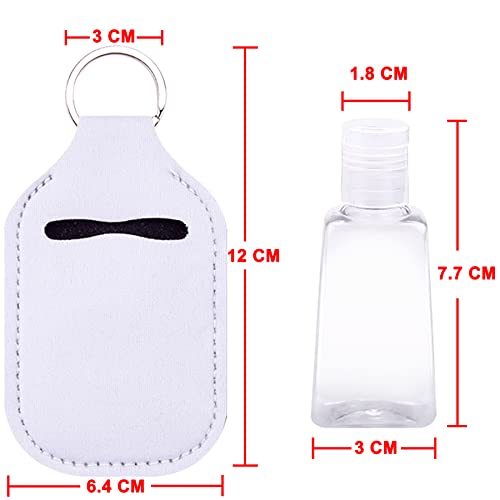 Duufin 60 Pcs Sublimation Hand Sanitizer Holder Blanks Empty Bottle Set | Including 30 Pcs White Hand Sanitizer Keychain Holder and 30 Pcs Refillable Empty Travel Bottles for Backpack Purse - color: Pure White