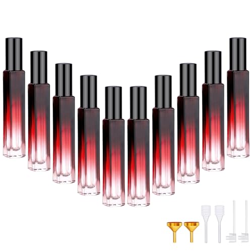 Segbeauty 10ML Travel Cologne Sprayer, 10 Pack Refillable Atomizer Spray Bottle for Perfume, Empty Mini Glass Perfume Bottle Fine Mist Dispenser, Portable Leak-proof Sample Bottles for Travel Outgoing - color: Red, style: Bulk Mini Bottles