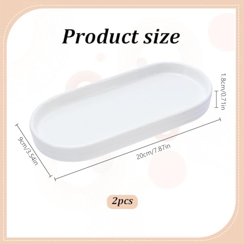2PCS White Ceramic Round Soap Dispenser Tray, 3.5 X 8 Ceramic Vanity Tray for Bathroom Counter Decorative, Jewelry Ring Dish, Toilet Tank, Candles, Kitchen Sink Countertop Organizer Plate