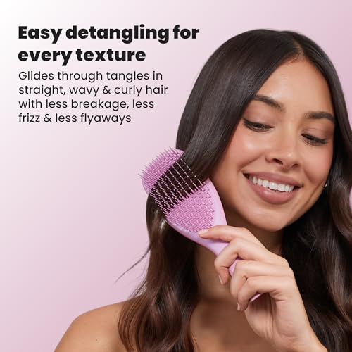 Tangle Teezer Ultimate Detangler Brush, Straight to Wavy, Rosebud | Patented two-tier, regular-flex teeth reduce breakage & split ends on wet or dry hair; Shower-friendly hairbrush for all ages - color: Rosebud