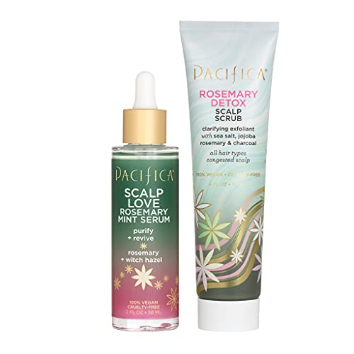 Pacifica Serum and Scalp Scrub Set – Rosemary Mint Scalp Love with Witch Hazel for Detox and Dry Itchy Scalp Relief, Vegan & Cruelty-Free, 2 oz & 4 oz (Set of 2) - style: Serum & Detox