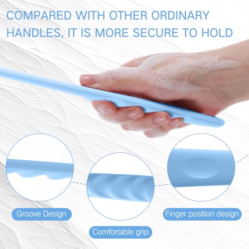 Sunnyray 2 Pack Silicone Back Scrubber for Shower with 15" Long Handle Double-Sided Bath Body Brush for Exfoliating Easy to Clean Quick Dry Deep Cleaning Lathers Well(Nordic Blue) - color: Nordic Blue