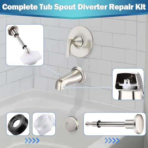 Enhon 2 Set Tub Spout Diverter Repair Kit, Includes 2 x Diverter Valve Stems, 2 x Cup Seals and 2 x Gates, Bathroom Shower Bathtub Leaky Faucet Repair Replacement Parts(Brushed Nickel,Classic) - color: Brushed Nickel