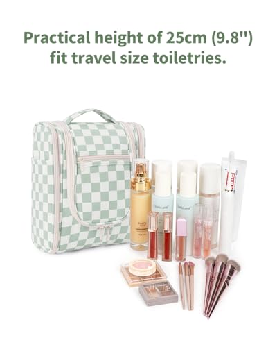 Narwey Hanging Travel Toiletry Bag for Women, Travel Bag for Toiletries, Checkered Makeup Bag Organizer, Cosmetic Make Up Bags for Travel Size Essentials, Skincare, Brushes (Mint Green Checkerboard) - color: C-Mint Green Checkerboard, size: Medium