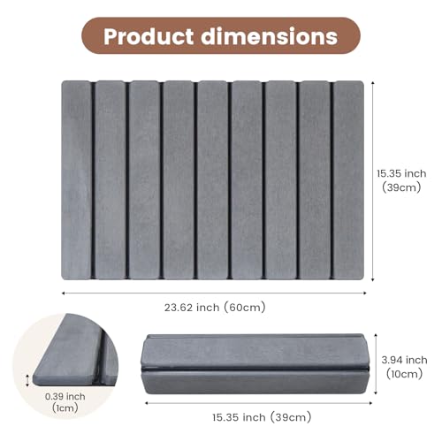 Super Anti-Slip Strong Absorbent Diatomite Pad, Stone Bath Mat 23.6 x 15.5 inches Quick-Dry Pad, Foldable and Easy to Store Bathroom Stone Bath Mat, Suitable for Bathroom, Easy to Clean (Gray) - color: Gray