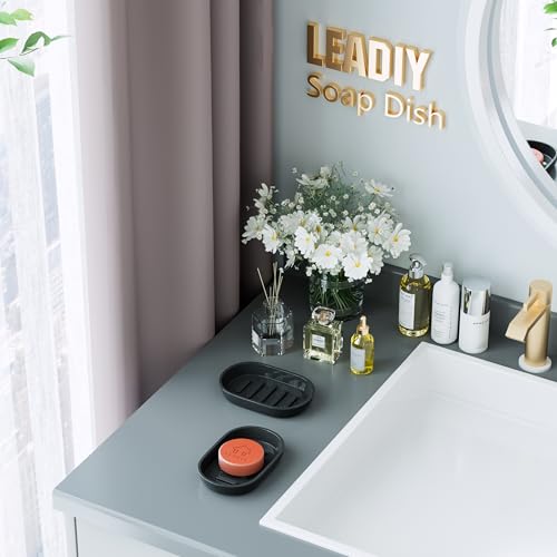 Bathroom Soap Dishes, Not Plastic！White Soap Dishes for Bar Soap, Bamboo Soap Dishes Holder for Bathroom Shower, Bathroom Sink Soap Dish (Black) - color: Black2.0
