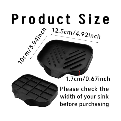 4.9” x 3.9” Silicone Soap Dish with Self-Draining Spout, Multi-Purpose Kitchen Bathroom Sink Organizer Tray for Bar Soap, Sponge, Dispenser Bottle Counter Storage, Black - color: Black, size: 4.9” x 3.9”