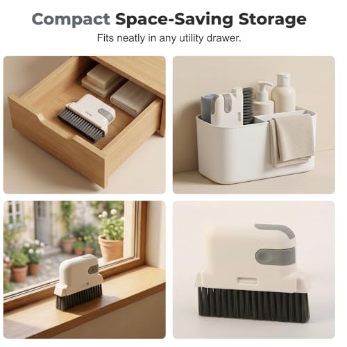 3 in 1 Groove Cleaning Brush, 2026 New Window Track Cleaning Tool with Hard Bristles and Hidden Scraper, Multifunctional Crevice Brush for Sliding Door Track, Window Seal, Sill, Kitchen (Grey) - color: Gray