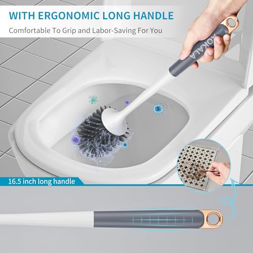 Silicone Toilet Brush and Holder Set, Toilet Bowl Brush with Tweezers Long Handle, Toilet Cleaner Brush for Bathroom Deep Cleaning, Elegant Toilet Scrubber Bathroom Accessories (Dark Gray) - color: Dark Gray