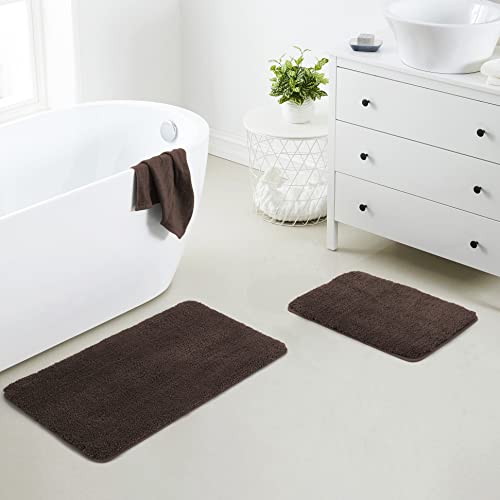 YHF Bathroom Rug Set 2 Piece, Extra Thick & Soft Microfiber Shaggy, Machine Washable Bath Mats, Absorbent Bath Rugs, Non-Slip Rubber Backing Bath Mat for Bathroom Floor, Tub and Shower, Brown - color: Brown, size: 2 Piece: 17" X 24" + 20" X 32" (Rectangul