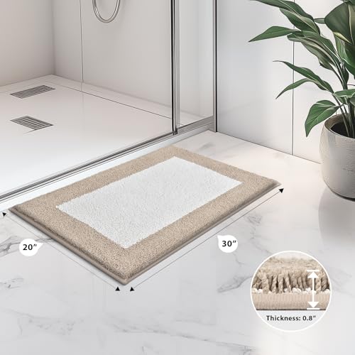 anllugs Bathroom Rugs 20" x 30", Non-Slip Extra Soft Absorbent Bath Rugs, Machine Washable Quick Dry Bath Mats for Bathroom Floor, Shower, Bathtub and Sink, Beige & White - color: Beige & White, size: 20" X 30"