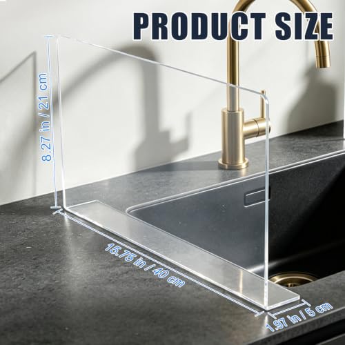 PRETYZOOM Acrylic Sink Splash Guard, 15.7x8 Inches, Self-Adhesive Clear Panel, Splash Barrier for Kitchen Bathroom Countertop, Fits Stainless Steel Glass Tile Smooth Surfaces - size: 40.00X21.00X5.00CM