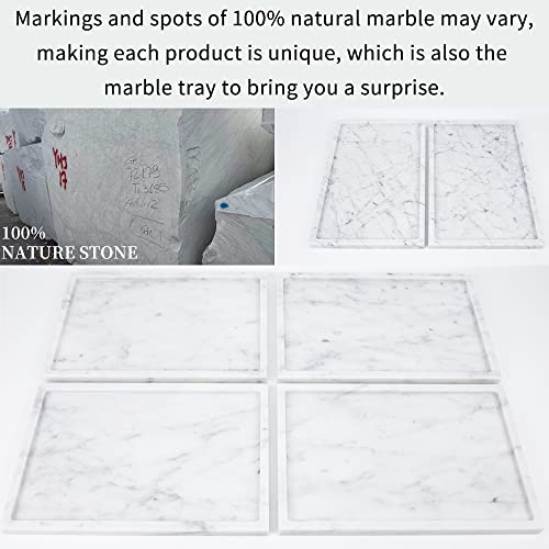 100% Natural Marble Serving Tray Luxury Marble Storage Tray for Home Decor Stone Tray for Bathroom/Kitchen/Vanity/Dresser,Plate Holder for Tissues, Candles, Towel - color: Marble Tray-carrara White