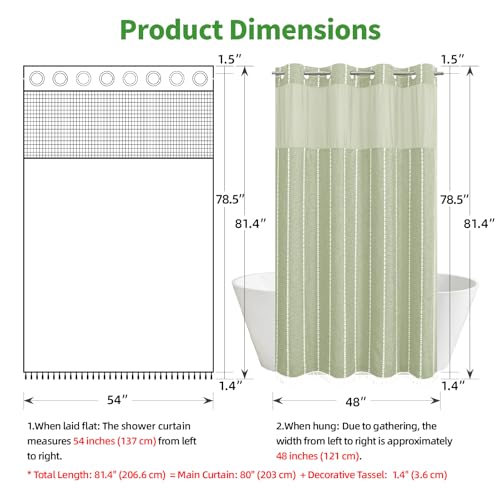 eachope No Hook Stall Shower Curtain with Snap-in Fabric Liner - 54x80 Heavy-Duty Linen Textured Striped Design,Narrow Rustic Modern Farmhouse Bohemian Bathroom Curtain,Water-Repellent,Sage Green - color: Sage Green, size: 54"W x 80"L (Pack of 1)