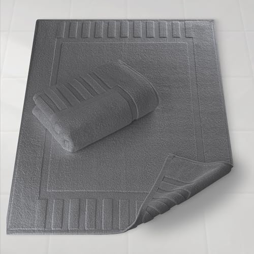 White Classic Luxury Bath Mat Floor Towel Set - Absorbent Cotton Hotel Spa Shower/Bathtub Mats [Not a Bathroom Rug] 22"x34" | 2 Pack | Dark Gray