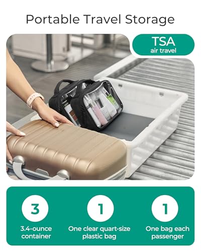 BAGSMART Clear TSA-Approved Toiletry Bag, Puffy Edges Travel Makeup Bag, Large Opening with Handle, Clear Cosmetic Bag with Double Zipper for Women (Black, 2Pack) - color: Black, size: 2Pack
