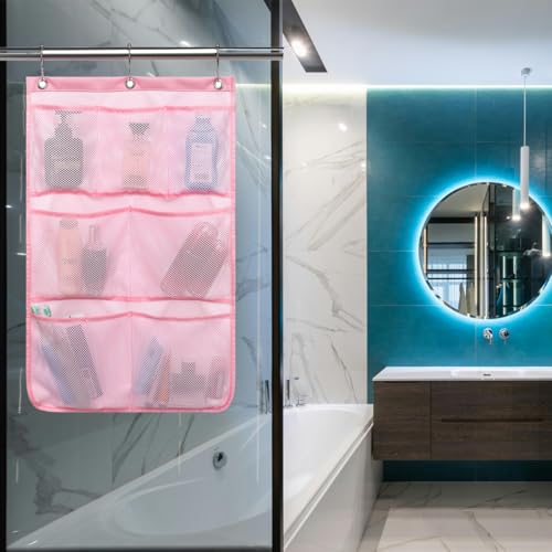 GYEUKHAM Mesh Shower Caddy Hanging Organizer with 7 Pockets and Hooks, Portable Quick Dry Bathroom Storage for College Dorm, Cruise, RV, Gym, Travel Toiletry Bag, Pink, 1 Pack - color: Regular-Pink-1 Pack