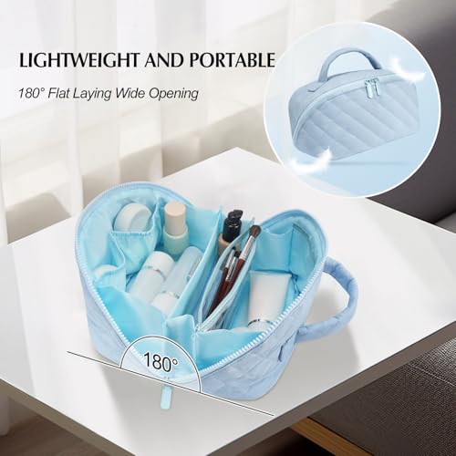 honitty Makeup Bag, Quilted Makeup Bag, Puffy Travel Make up Bags, Cosmetic Organizer Bag, Waterproof Toiletry Bag for Women - color: Blue